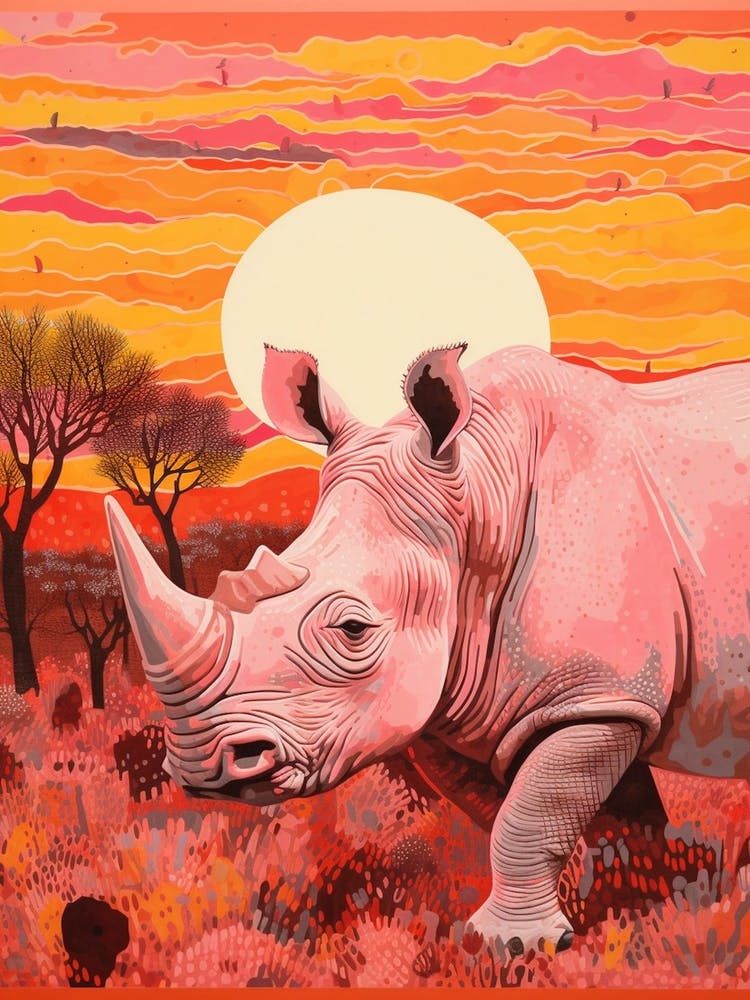 Rhino In The Wild Pink & Orange 2