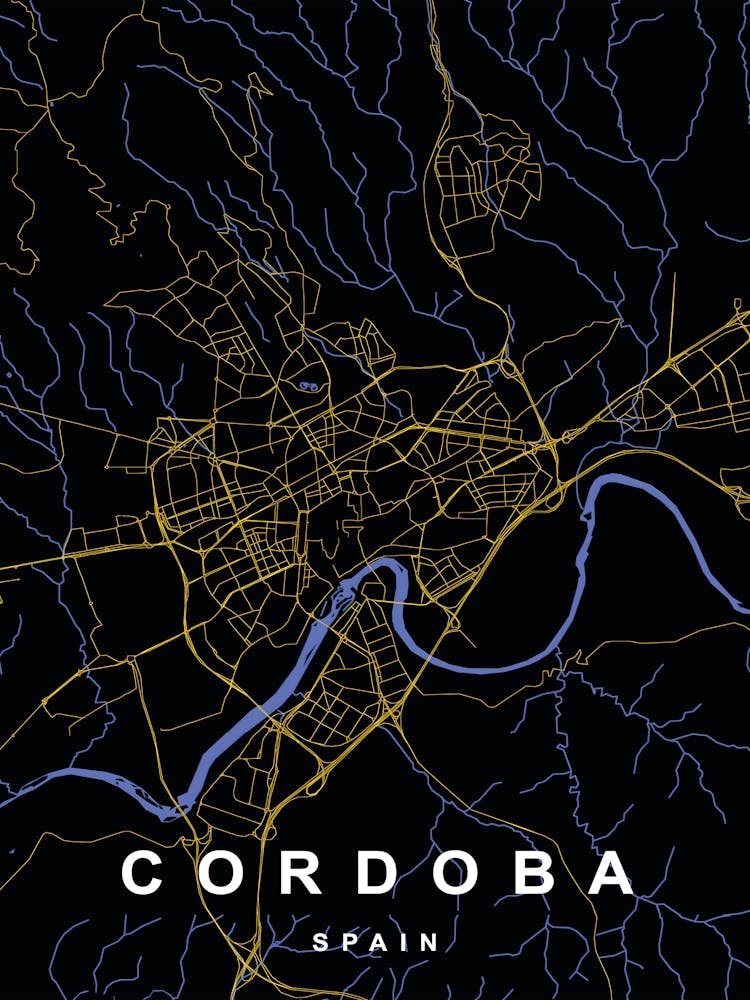 Cordoba Spain City Map Black and Gold
