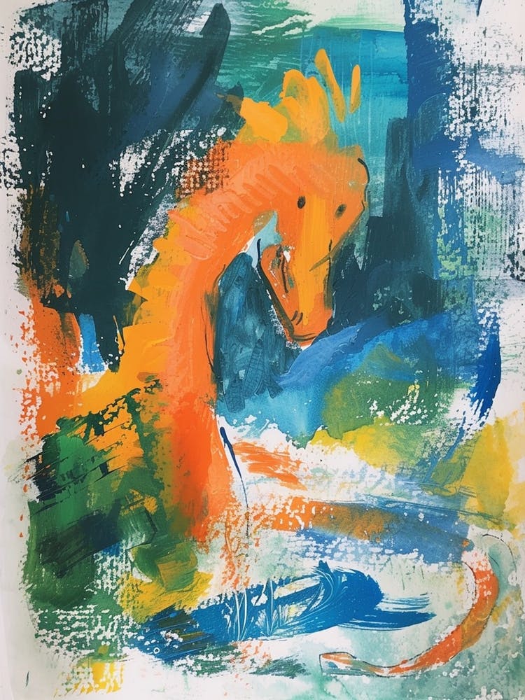 Wild Brushstrokes Abstract Orange Dinosaur