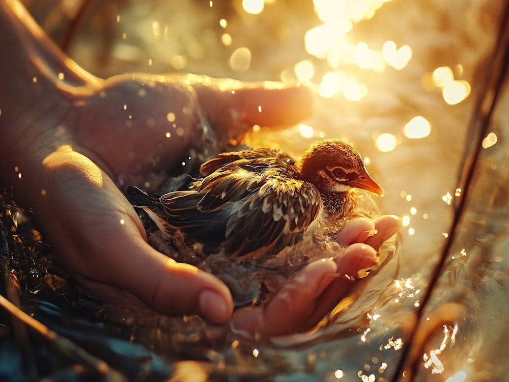 Baby Bird In Hands