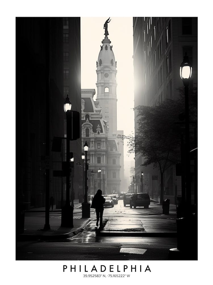 Poster Of Philadelphia, Black And White Analogue Photograph 4