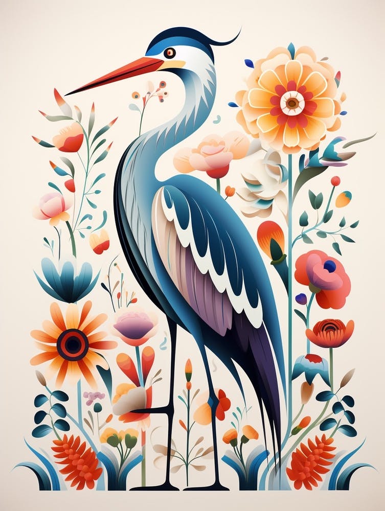 Scandinavian Bird Illustration Great Blue Heron 1