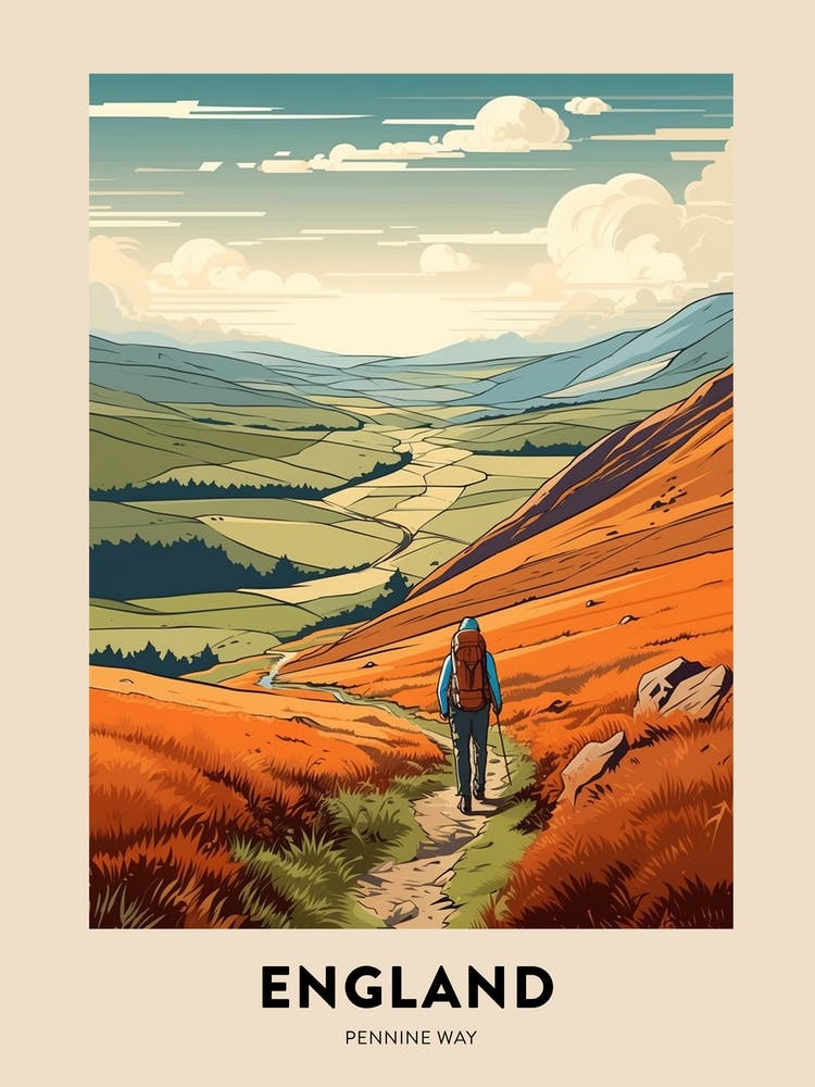 Pennine Way England 2 Vintage Hiking Travel Poster