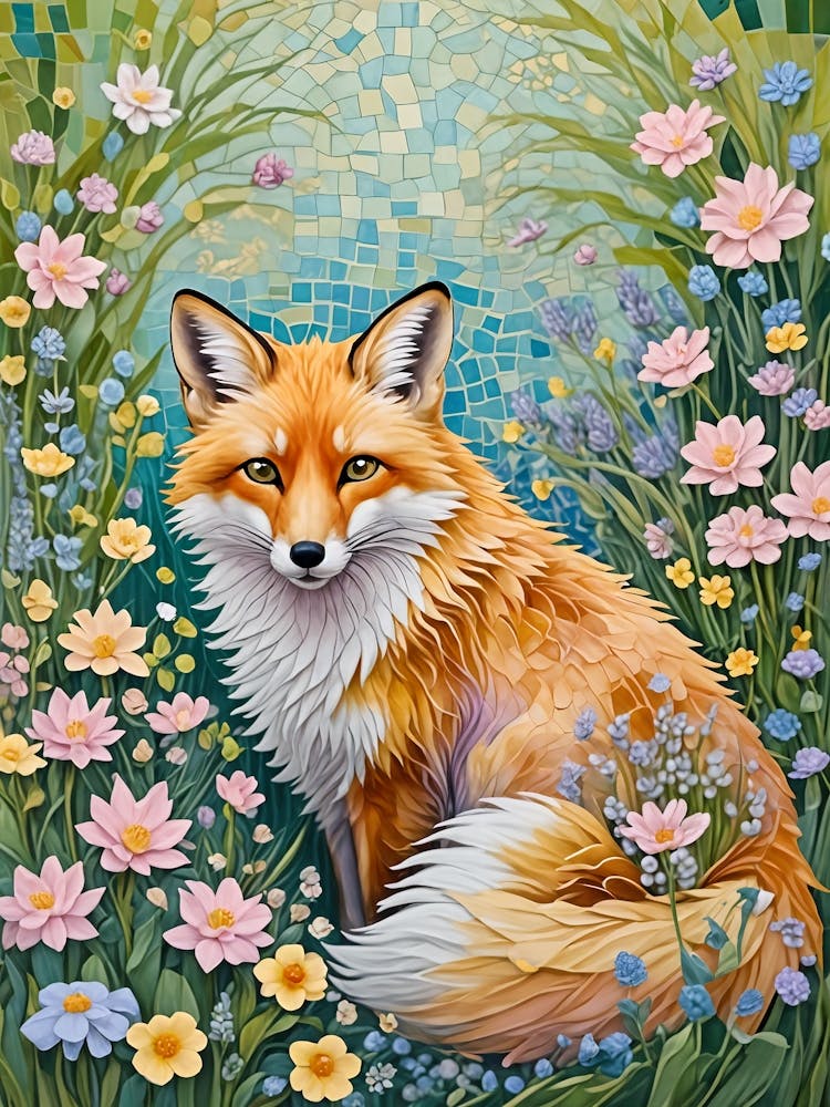 Floral Fox In The Meadow no1