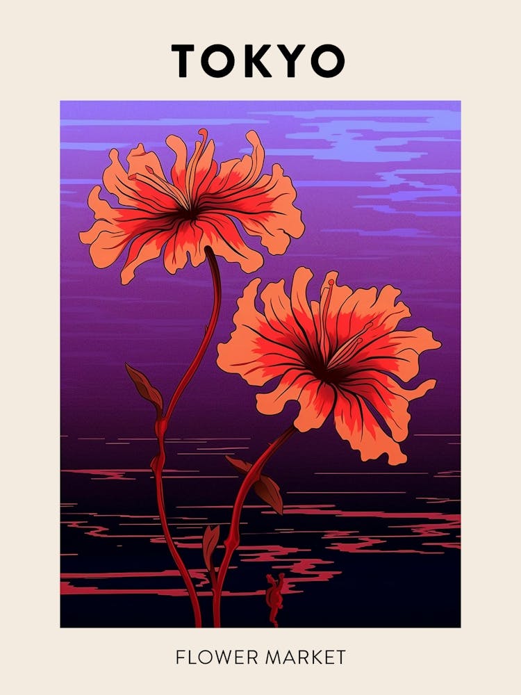 Tokyo Japan Botanical Flower Market Poster