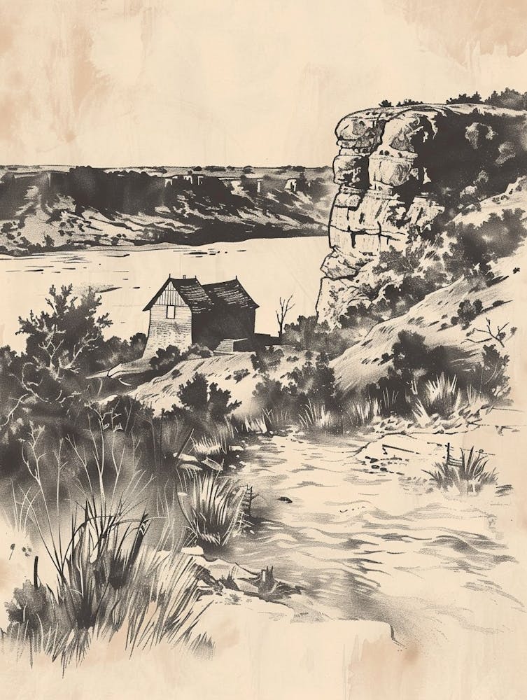 Illustration bichromie Mount Bonnell Austin Texas 3