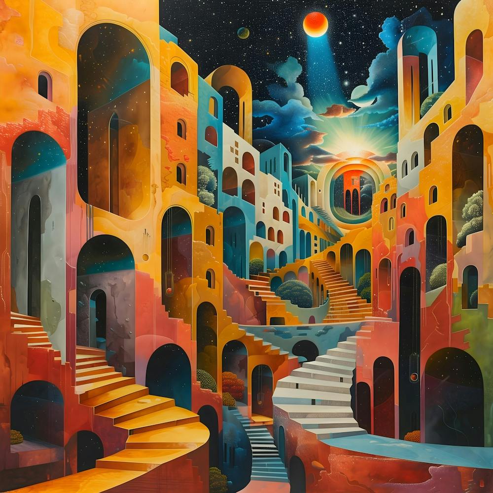 Colorful City In The Sky, Pop Surrealism, Lowbrow