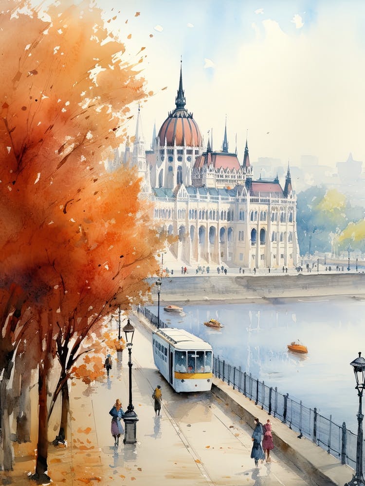 Budapest Hungary Im Herbst, Aquarell 1
