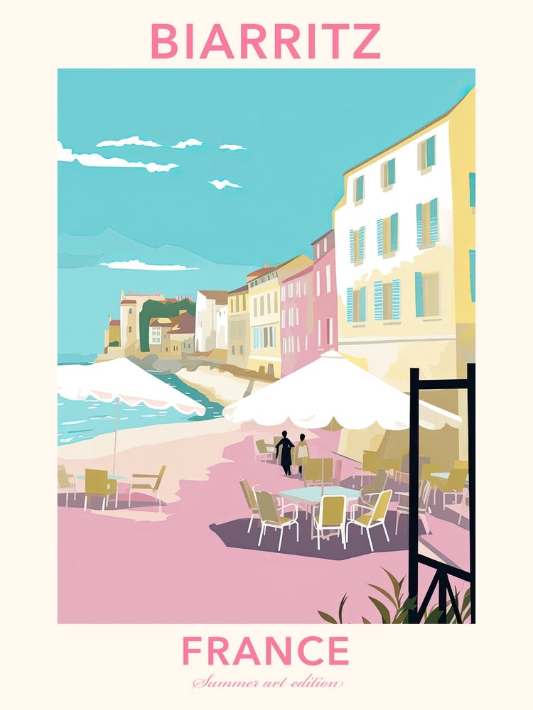 Biarritz, France, Flat Pastels Tones Illustration 4 Poster