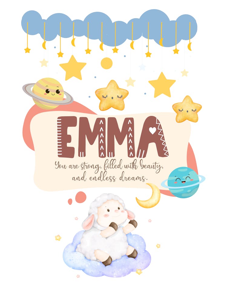 Nursery Wall Art for Baby Girls - Emma Name