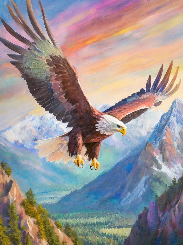 The Splendor Of An Eagle In Flight Over A Rugged Mountain Landscape