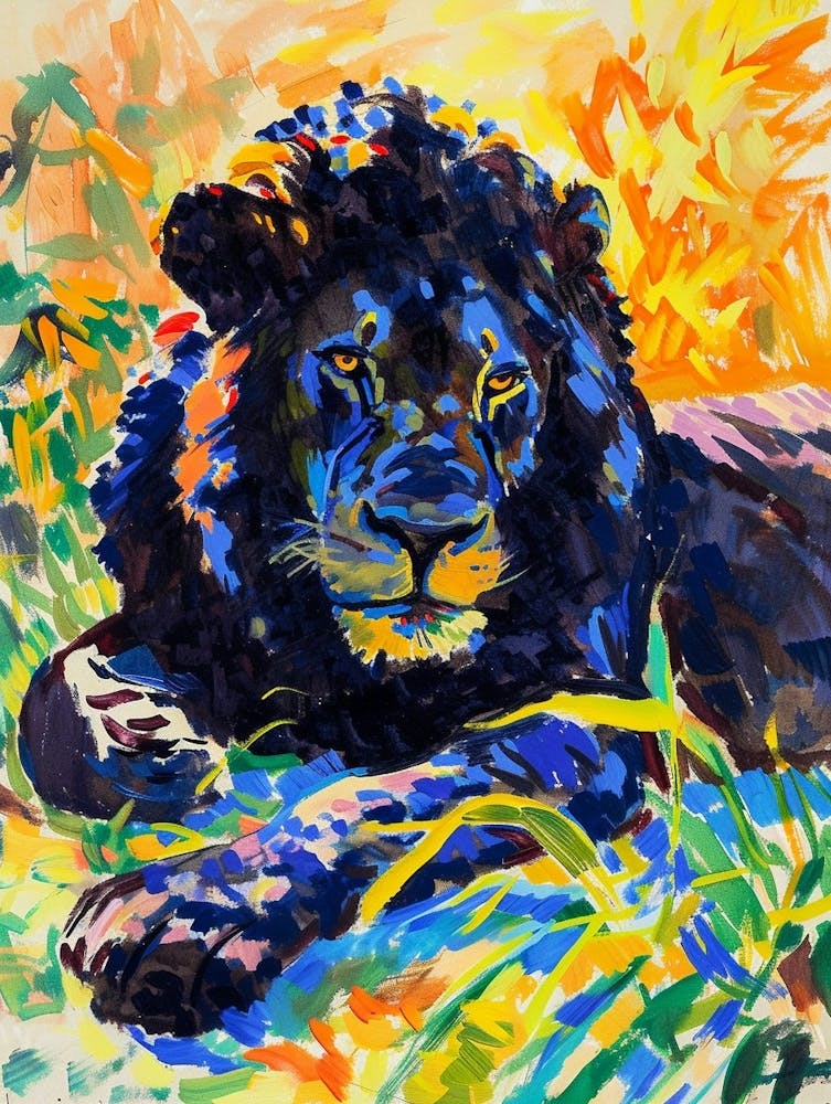 Black Lion Resting In The Sun Fauvist Painting 4