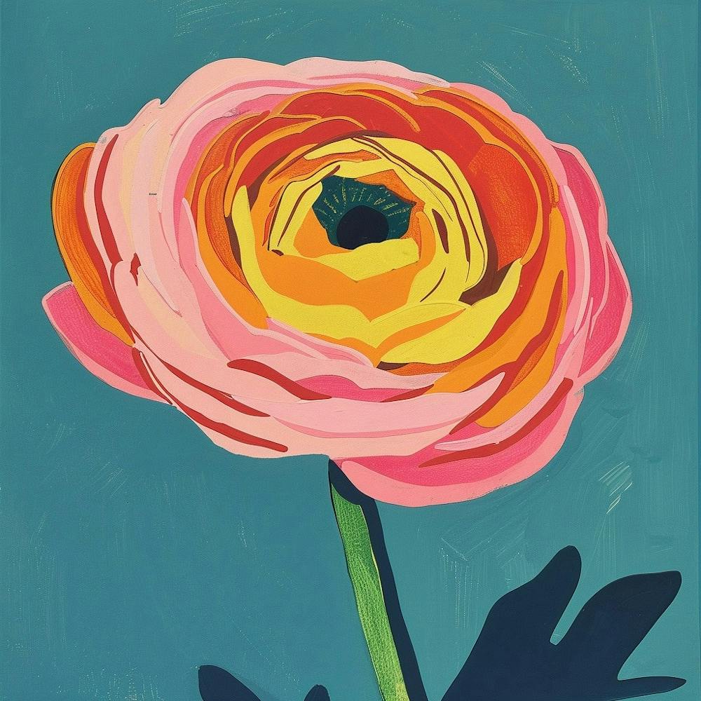 Ranunculus 1 Square Flower Illustration