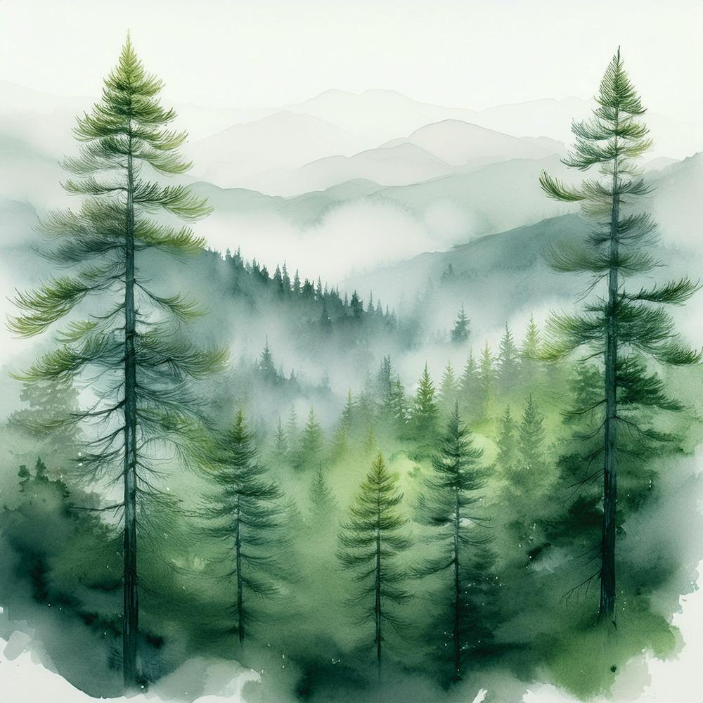 Appalachian Mountains Misty Pine Trees Art Painting, Vintage Landscape, Vintage Landscape, Country Field Wall Art, Botanical Art Poster, Appalachian Mountains Forest Prints Pine Trees.1 (50)