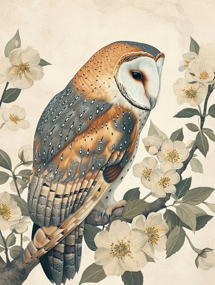 Peinture Japonaise Hibou Bai Oriental 1