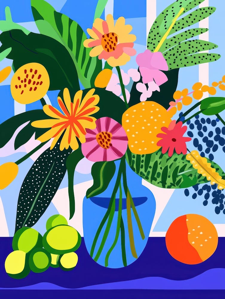 Blue Vase Of Flowers