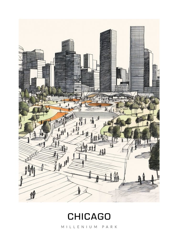 Millenium Park, Chicago B&W Poster