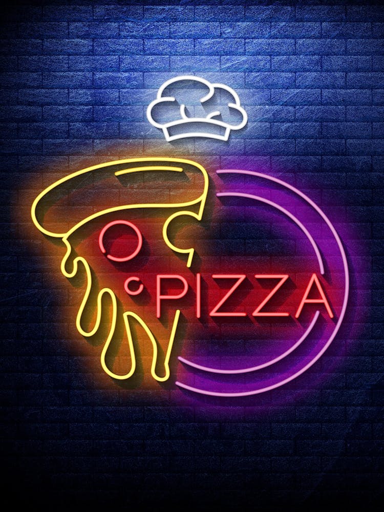 Pizza — Neon food sign, Food kitchen poster, photo art