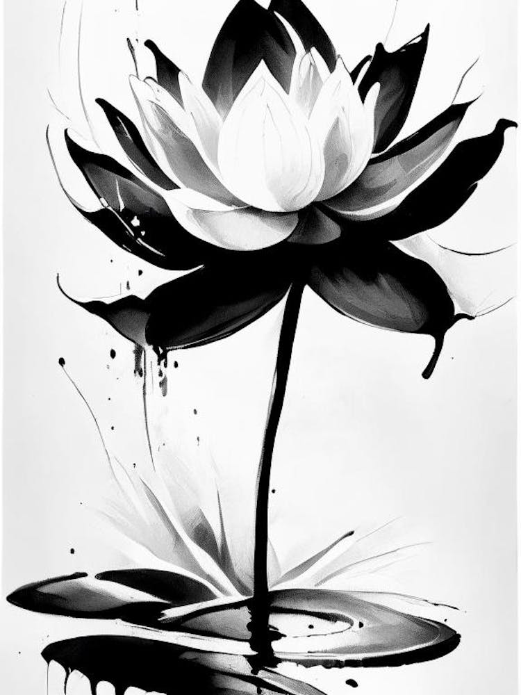 Lotus Symbol Black And White Painting