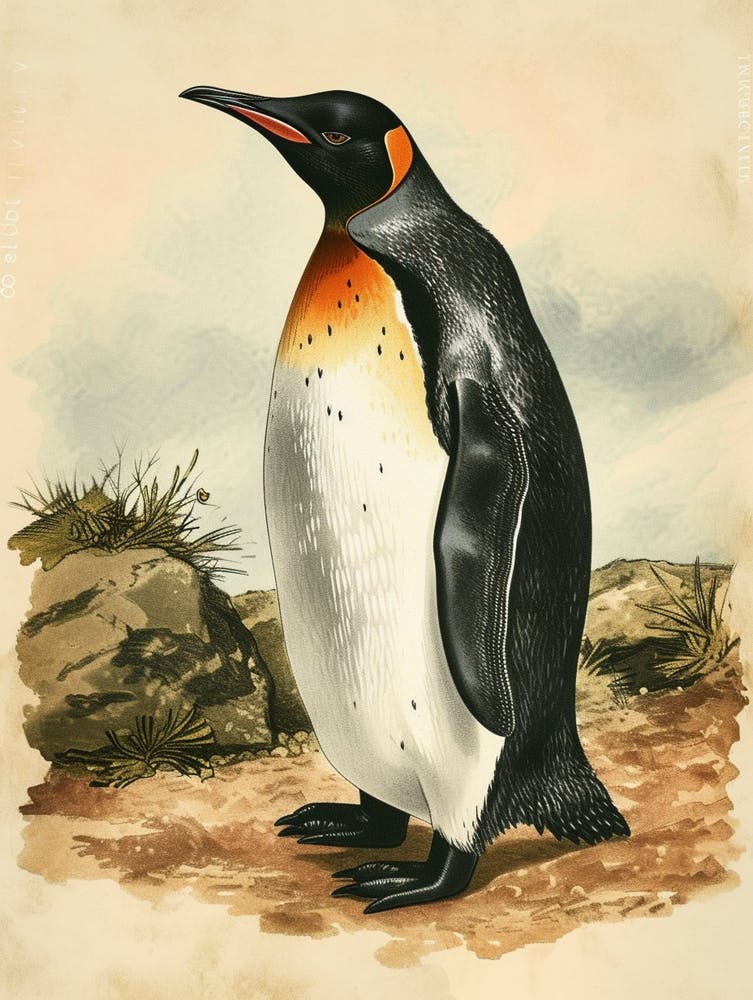 Adlie Penguin King George Island Vintage Botanical Painting 1