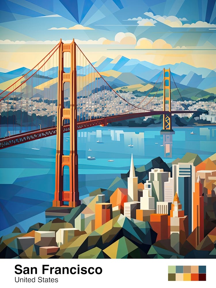 San Francisco, Usa, Geometric Illustration 1 Poster