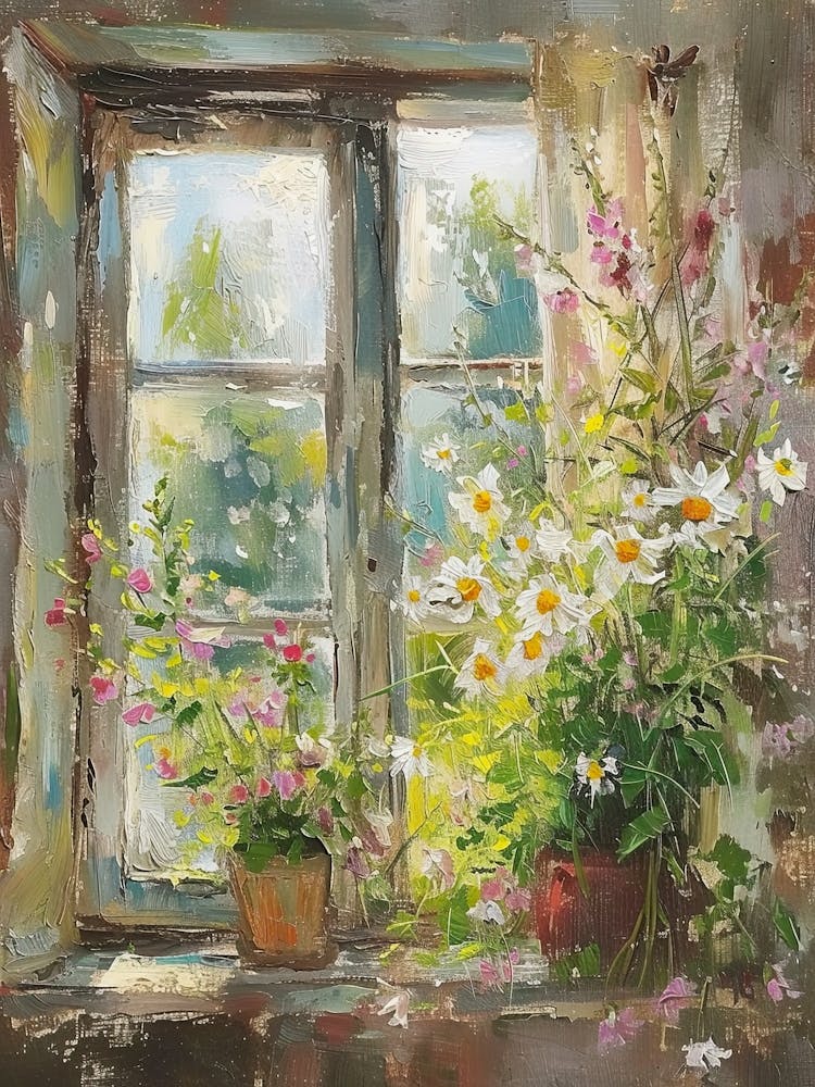 Seat Pea Flowers On A Cottage Window 4