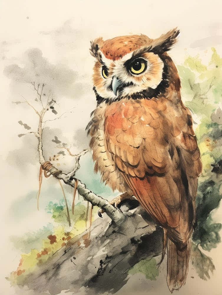 Storybook Animal Watercolour Owl 1