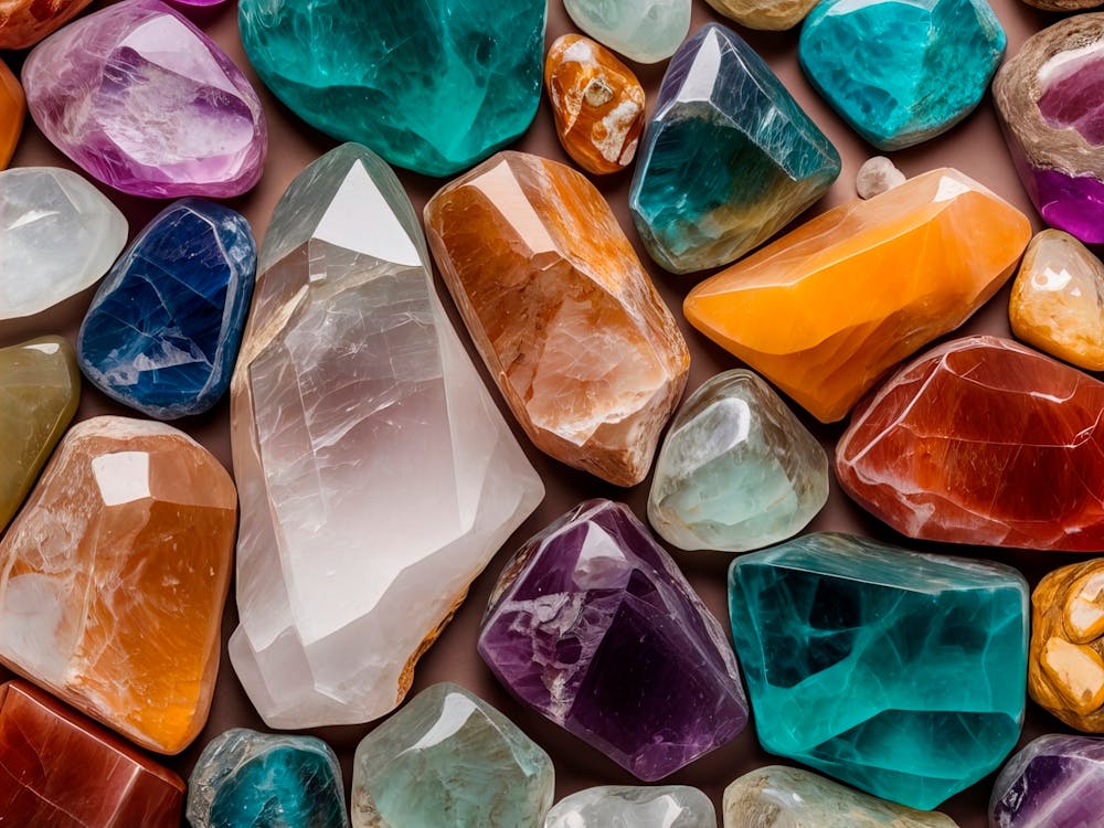 Closeup Of Cross Section Of Different Colorful Abstract Healing Stone Crystal Quartz