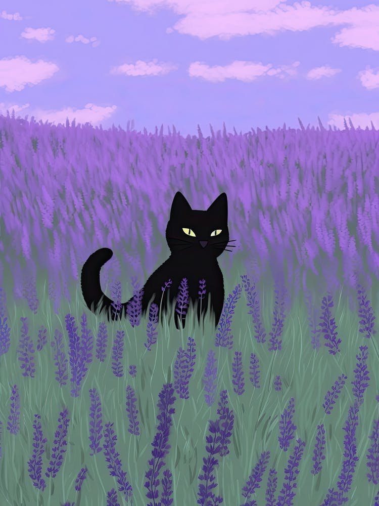 Black Cat In A Lavender Field