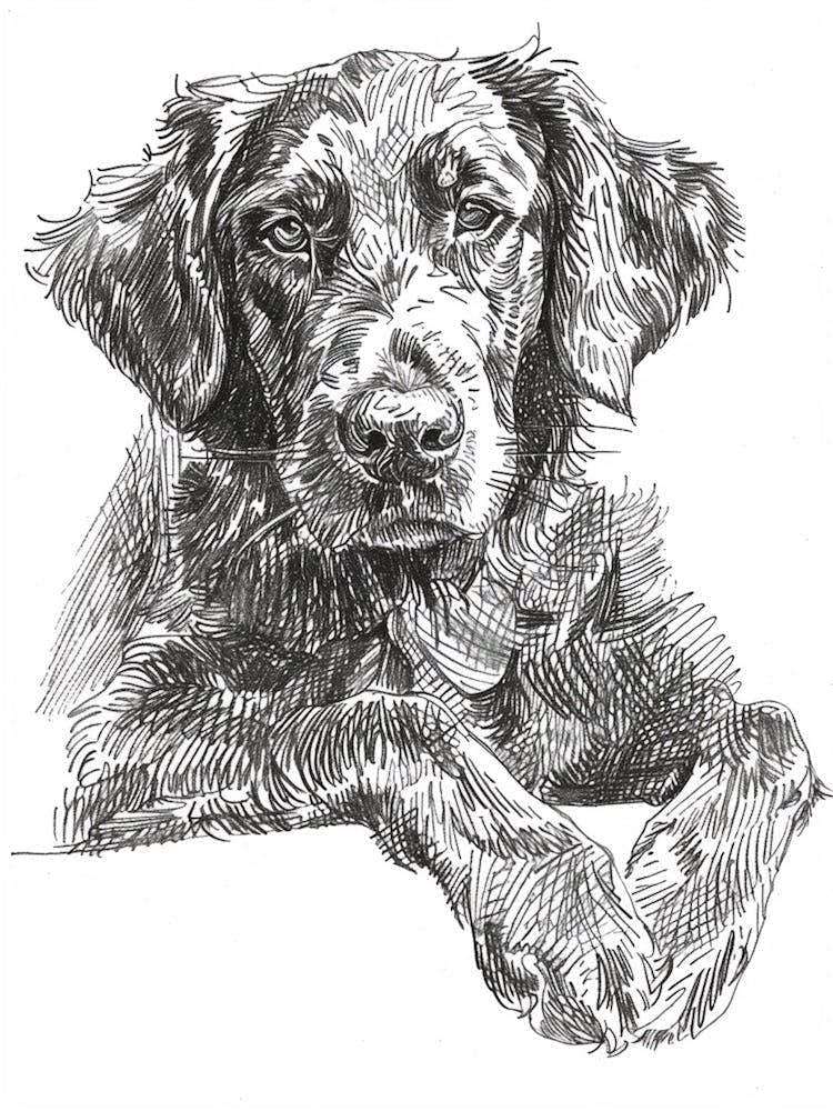 Flat Coated Retriever Dog Line Sketch  1