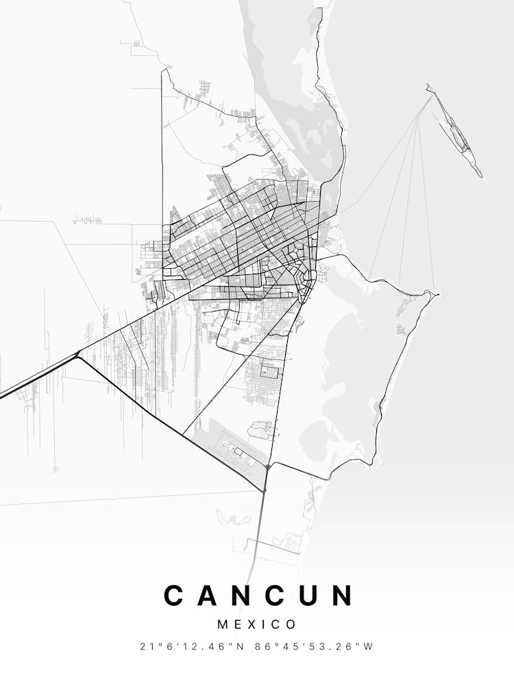 Cancun Mexico White Map