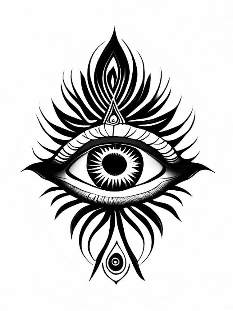Chakra, Symbol, Third Eye Simple Black & White Illustration 6