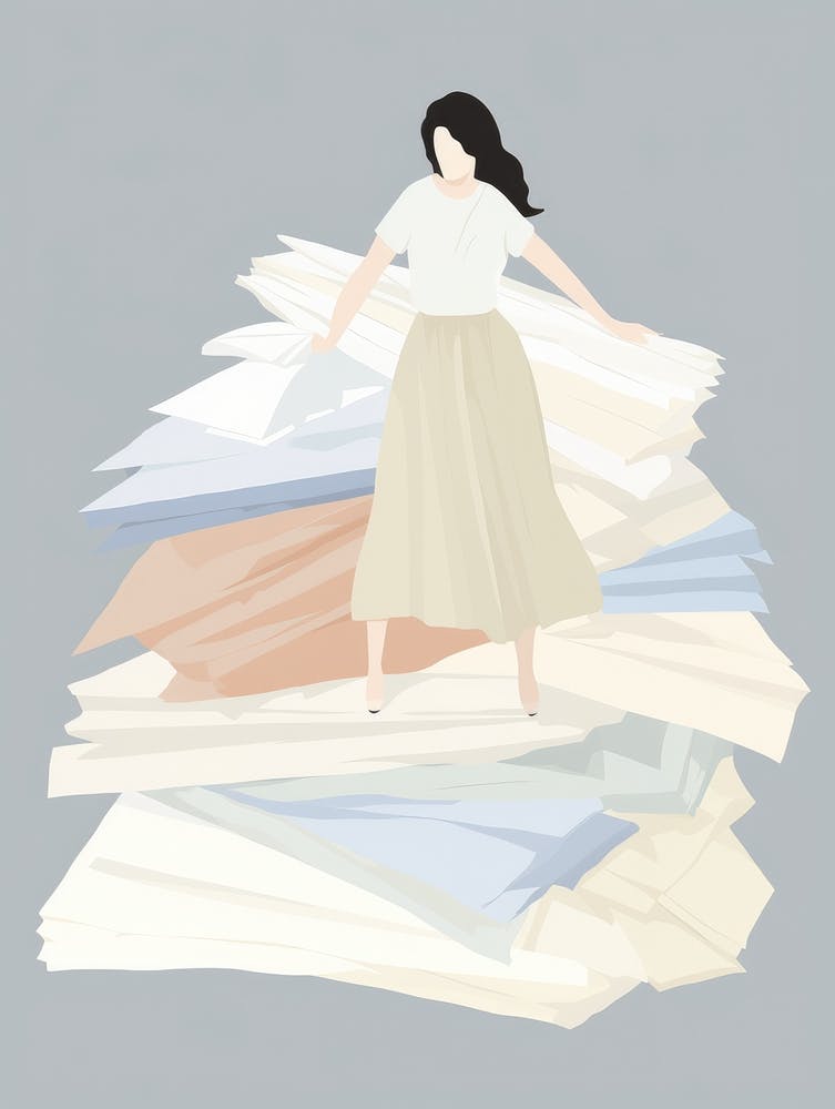 Woman Standing On Pile Of Papers