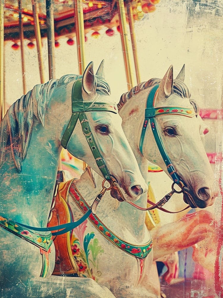 Carousel Horses Retro Photo 3