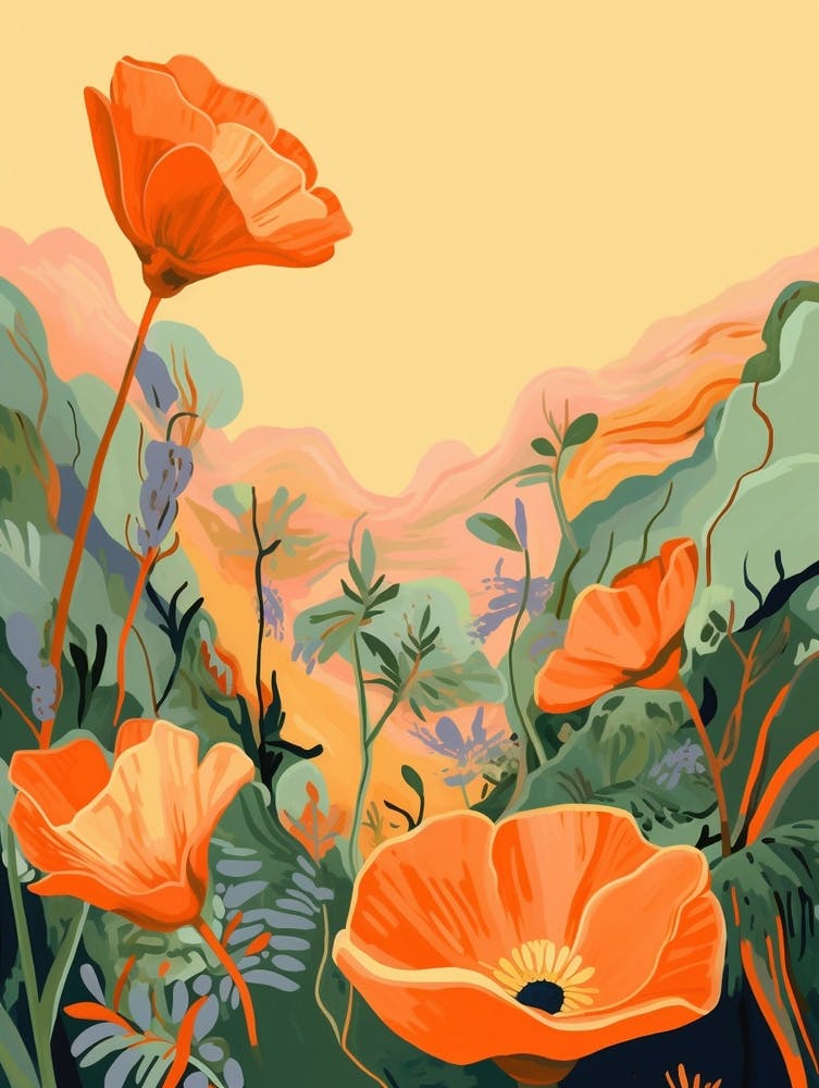 Boho Wildflower Painting California Poppy 2