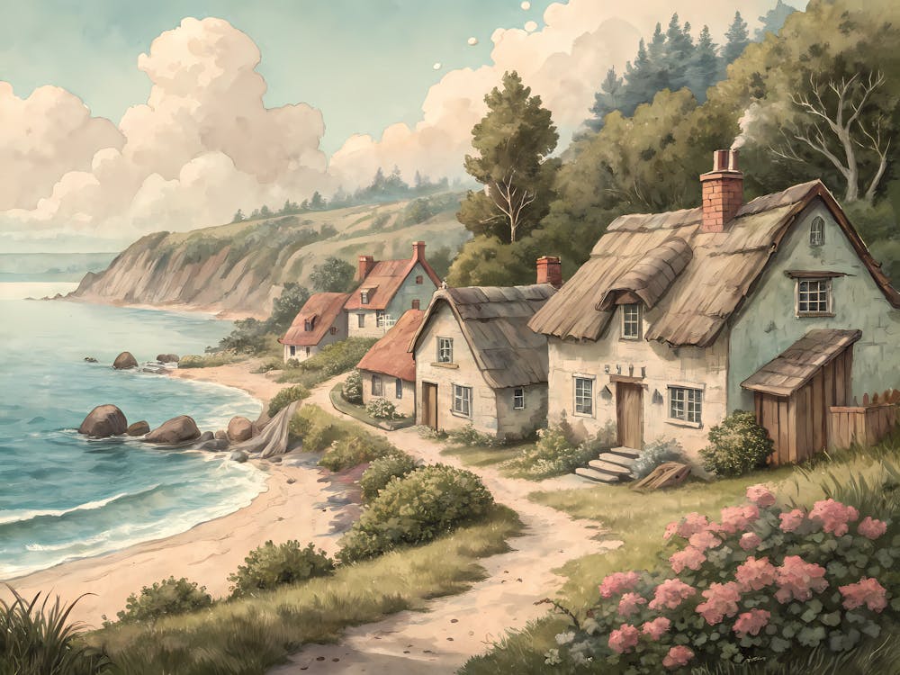 Retro Vintage Style A Quiet Seaside Village Captu