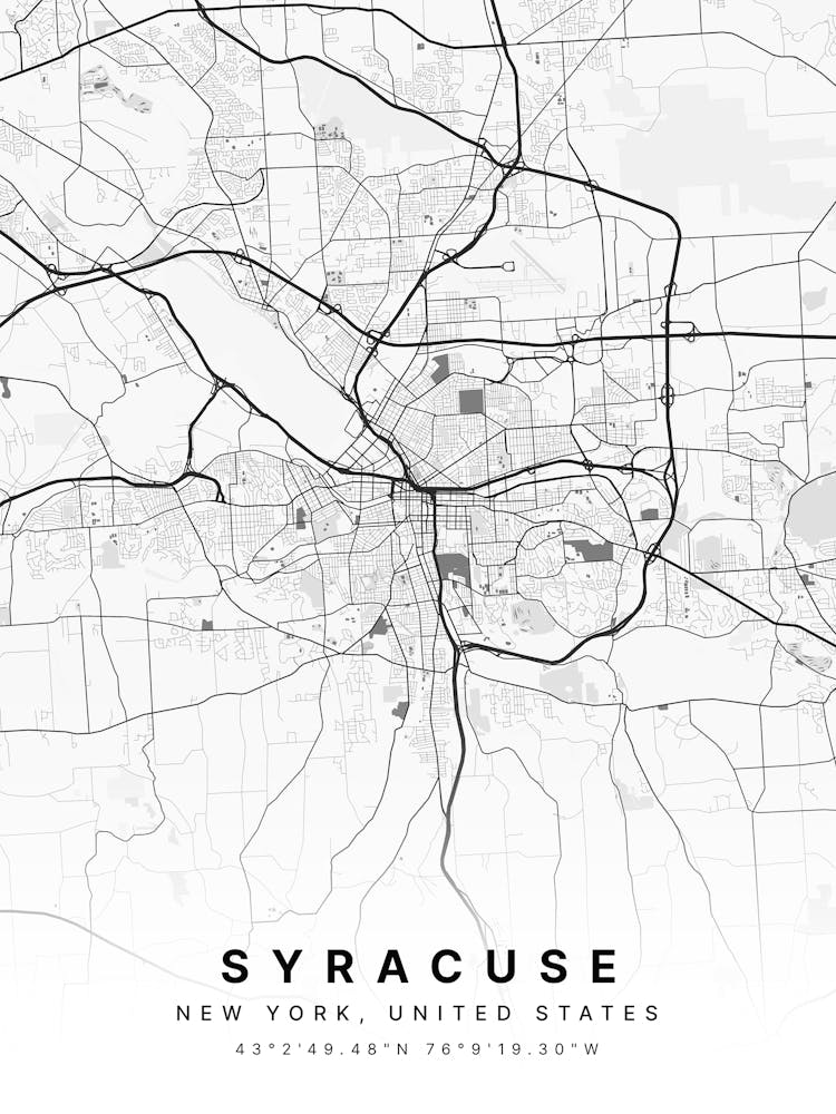 Syracuse New York USA White Map