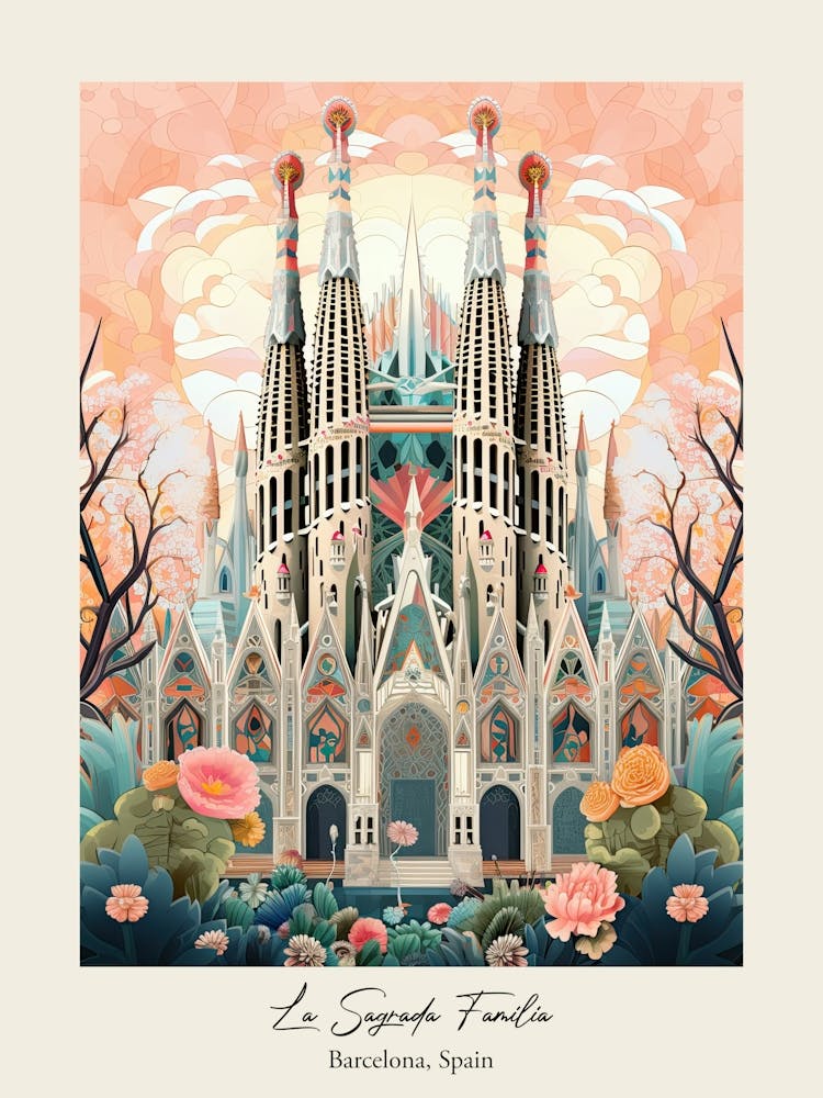 La Sagrada Familia   Barcelona, Spain   Cute Botanical Illustration Travel 0 Poster