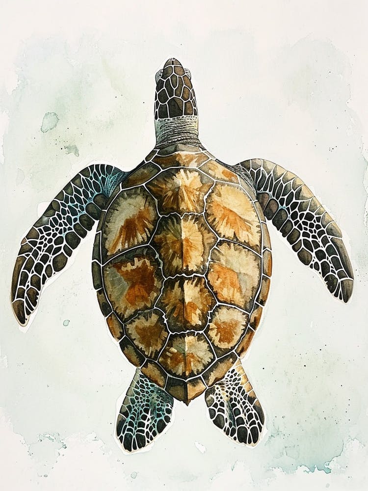 Vintage Sea Turtle Watercolour