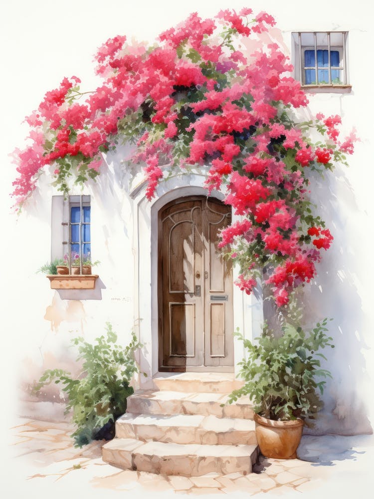 Mallorca, Spain   Mediterranean Doors Watercolour Painting 4