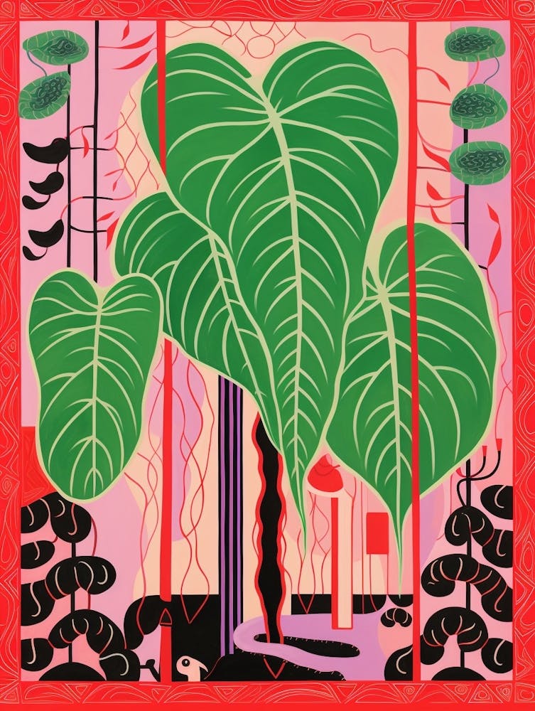 Pink And Red Plant Illustration Monstera Deliciosa 3