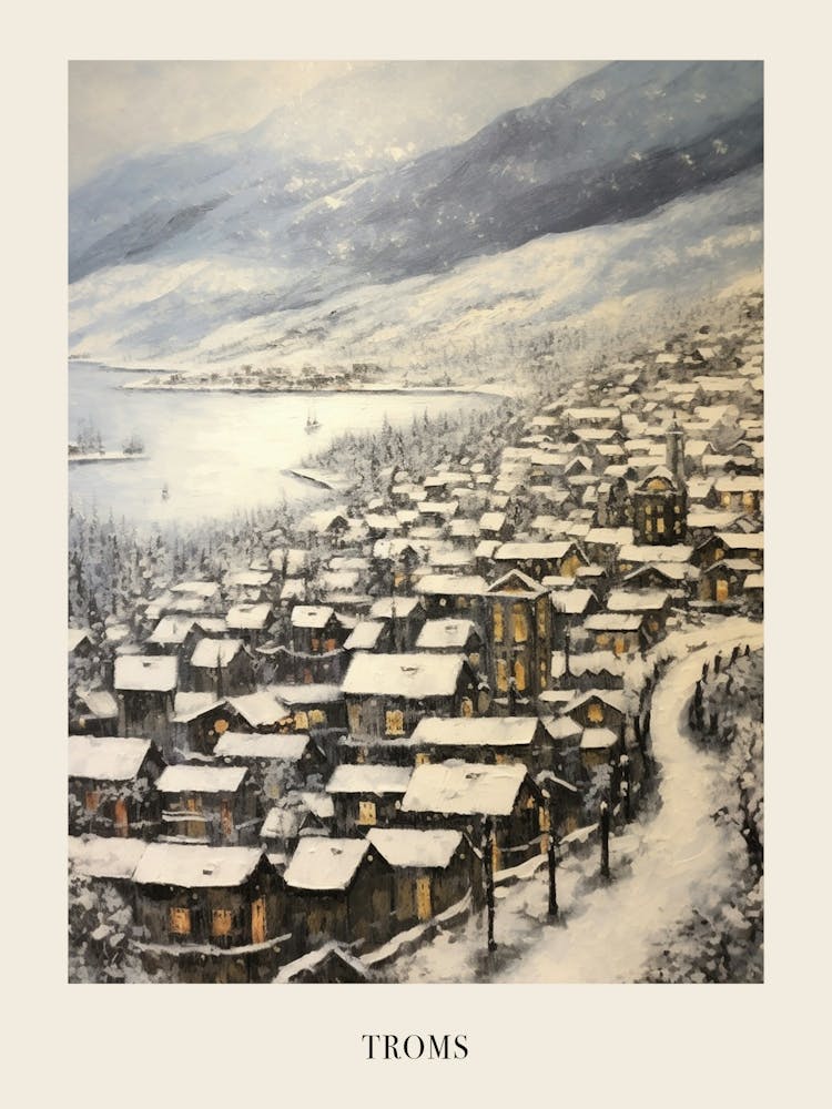 Vintage Winter Painting Poster Troms Norway 2