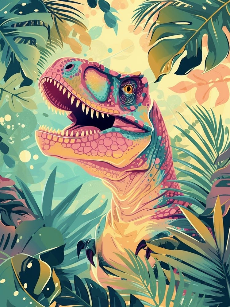 Pastel Watercolour Tyrannosaurus Rex Dinosaur  2