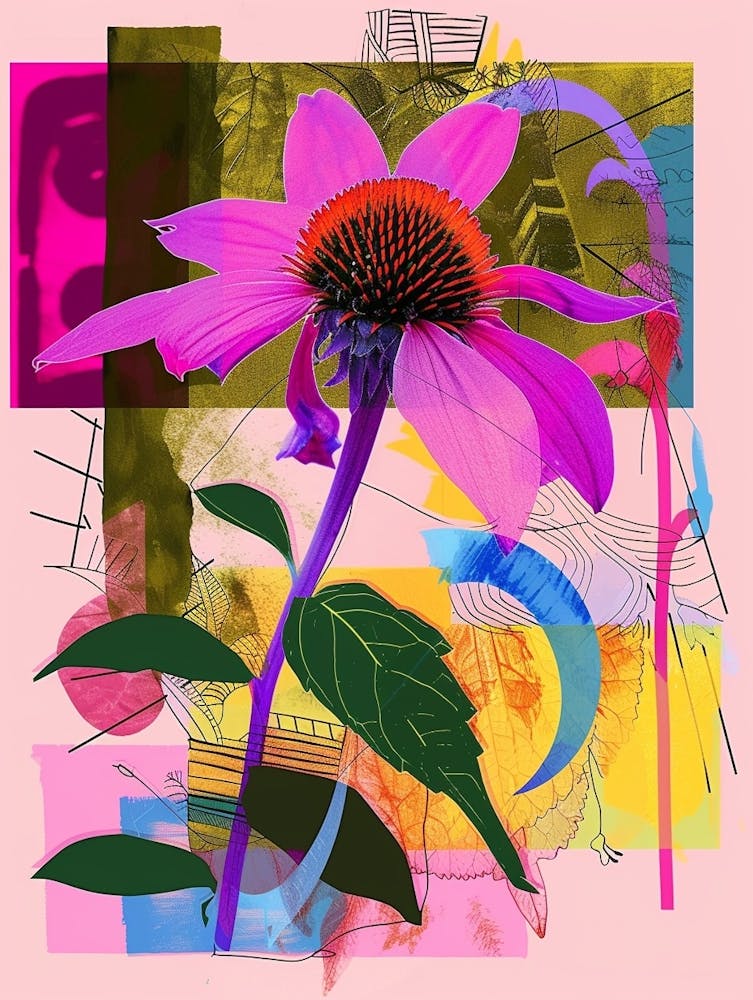 Coneflower 1 Neon Flower Collage