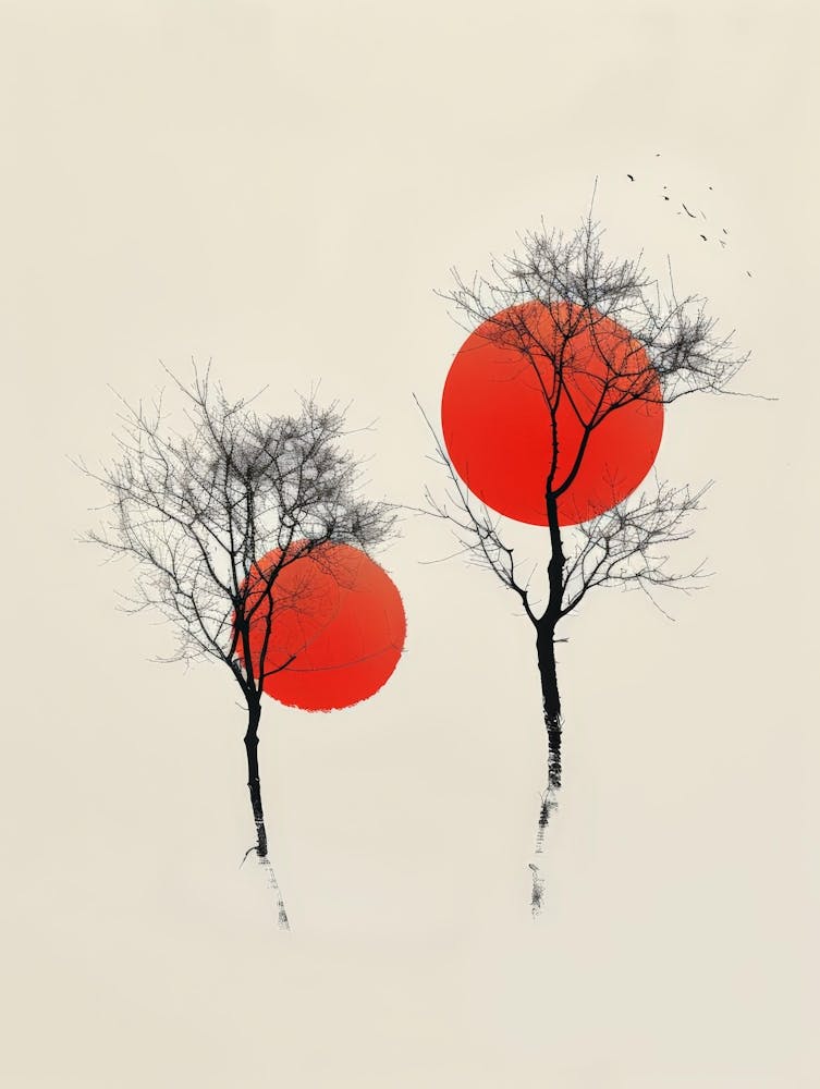 Two Trees With Red Suns