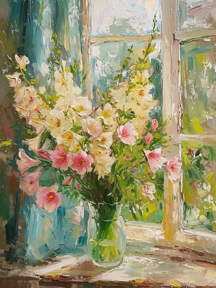 Gladiolus Flowers On A Cottage Window 2