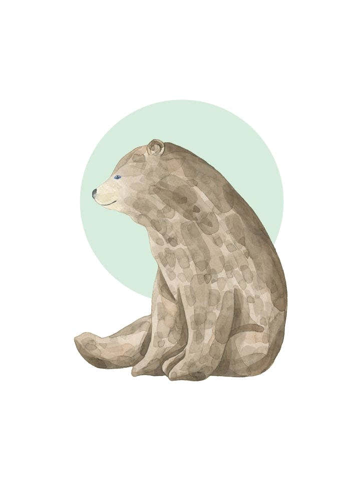Watercolour Bear with Green