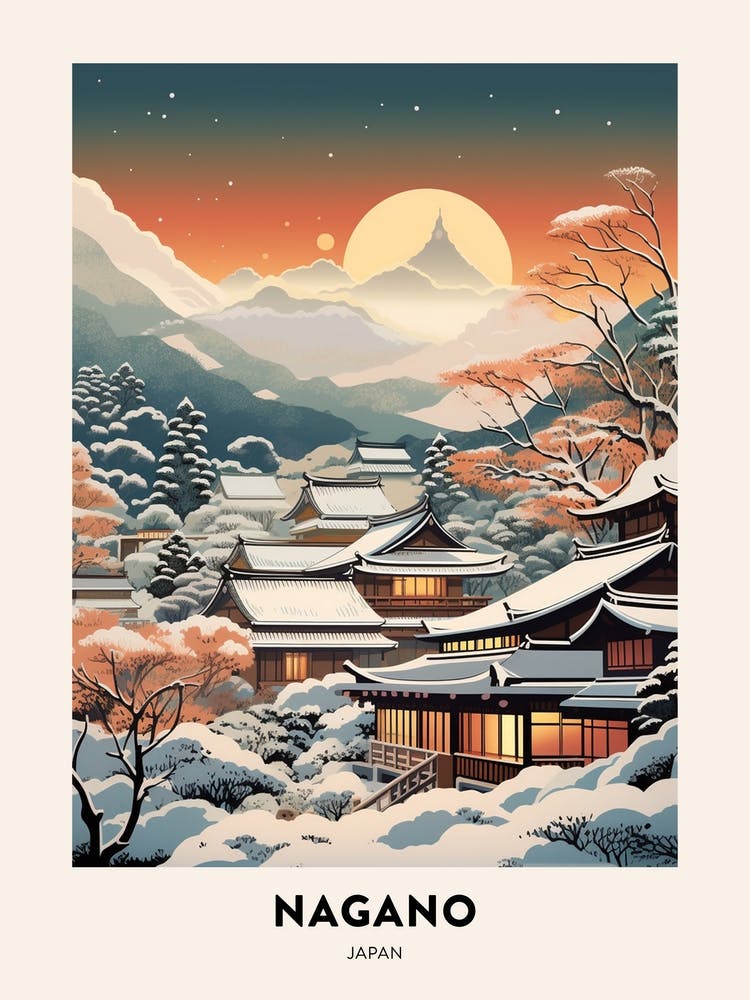 Winter Night  Travel Poster Nagano Japan 1