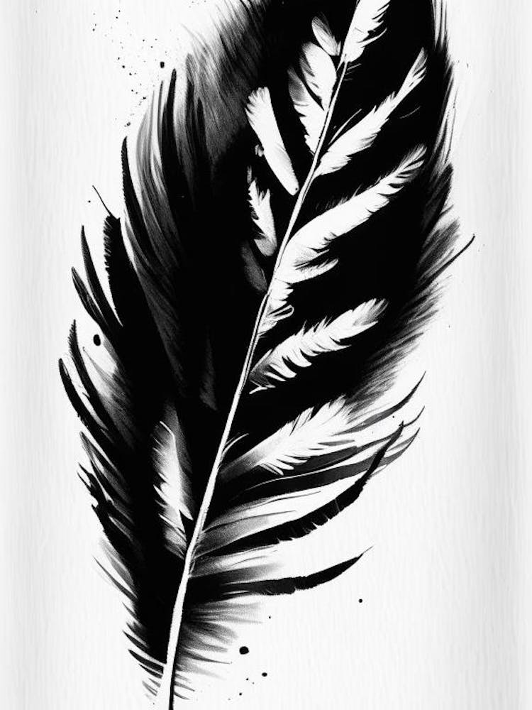 Feather Symbol Black And White Painting