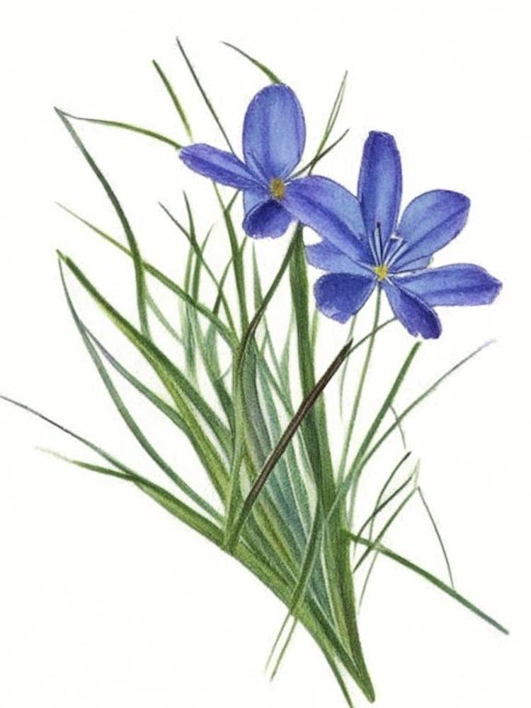 Blue Eyed Grass Wildflower Watercolour 1